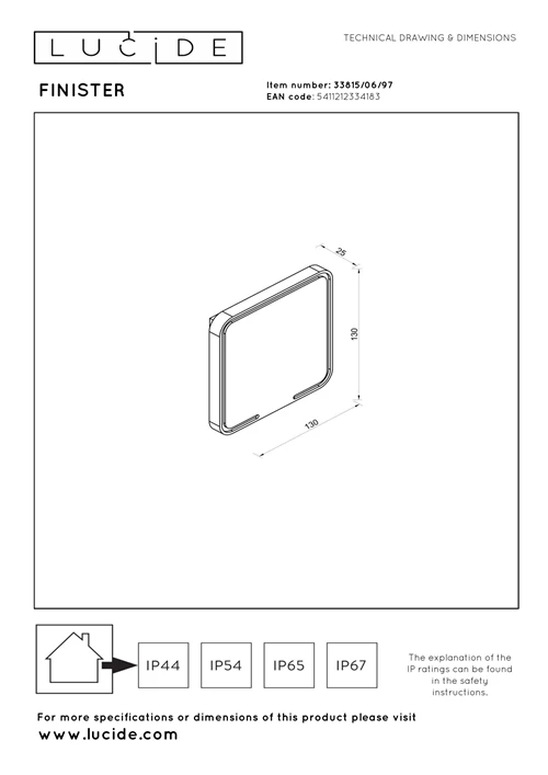 Lucide FINISTER - Wall light Indoor/Outdoor - LED - 1x7W 2700K - IP54 - Rust Brown - Essential - technical